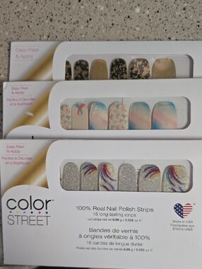 Color Street Silver Glitter Strips with Rainbow Accent Waves